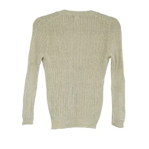 J. Crew Size Small Linen Open Knit Cardigan Sweater Oatmeal Beige V-Neck Fitted thumbnail 5