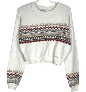Hollister Women's White Fair Isle Cropped Crewneck Sweater - Size Small thumbnail 1