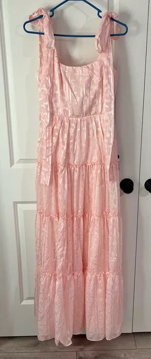 Lulus NWT Picturesque Allure Blush Pink Jacquard Tie Strap Maxi- Size Small thumbnail 1