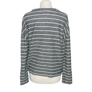 ANTHROPOLOGIE Women’s Devin Heathered Navy Striped Textured Knit Top thumbnail 7