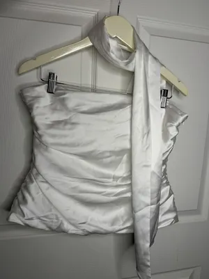 Zara Foulard White Satin Strapless Top Scarf Ethereal Bride Bachelorette thumbnail 1