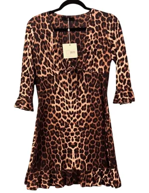 Missguided‎ Leopard Babydoll Dress Brown 10 thumbnail 1