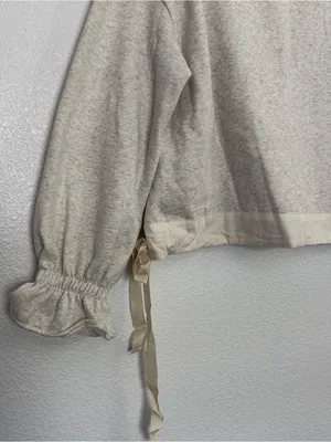 NEW Side Tie Crewneck Sweatshirt Balloon Sleeves Gray Medium thumbnail 3