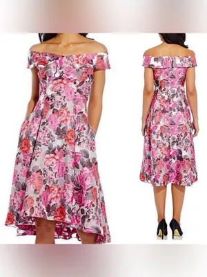 Adrianna Papell Floral Jacquard Shoulder Midi Dress Sz 6 Autumn Wedding Guest thumbnail 2