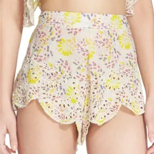 Free People “So Much Fun” Scalloped Floral Eyelet Shorts Small coquette thumbnail 1