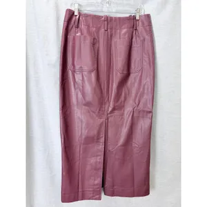 NWT Maeve Anthropologie Burgundy Faux Leather Midi Skirt M Pencil Pockets thumbnail 2