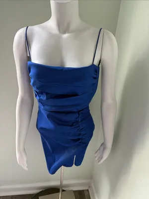 Lucy in the Sky Norma Taffeta Ruched Backless Mini Dress Cobalt Blue Women Small thumbnail 5