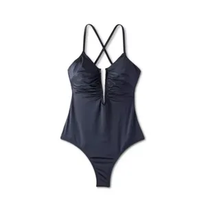 Shade & Shore Women's Medium Navy V-Wire Plunge One Piece Swimsuit NEW thumbnail 12