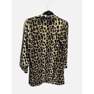 Zara Leopard Print Tunic Women Small‎ Tan Black V-Neck 3/4 Sleeve Animal Blouse thumbnail 4