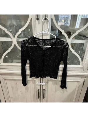 Viy Michelle Y2K Black Lace Cardigan Cropped Top S Goth Dark Romantic Whimsigoth thumbnail 2