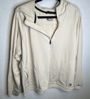Carhartt Force Relaxed Fit Quarter Zip Waffle Knit Hoodie Cream Beige 2X thumbnail 1