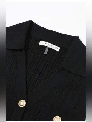 Black Tweed Mini Dress | Gold Button Sleeveless Peplum | Chic Luxury L thumbnail 5