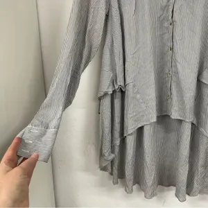 Free People Grey & White Striped Ruffled Tiered Long Sleeve Blouse Womens S Top thumbnail 10