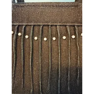 Retro y2k Brown Shimmer Pleated Faux Pearl Top Handle Evening Bag boho whimsi da thumbnail 3