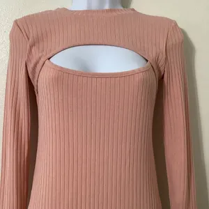 Yi Lhi Lian Pink Ribbed‎ Bodycon Glam Club Feminine Keyhole Neck Mini Dress S thumbnail 2