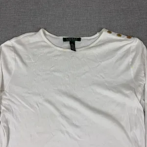 Lauren Ralph Lauren T-Shirt Womens L White‎ Long Sleeve Crew Neck Buttons thumbnail 3