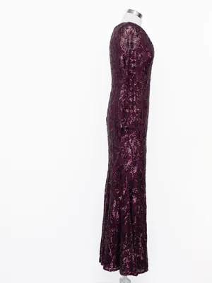 Adrianna Papell - V-Neck Long Sleeve Sequin Mermaid Gown thumbnail 4