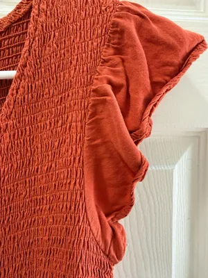 MEROKEETY Tiered Maxi Dress Size M Rust Orange Smocked Bodice thumbnail 4