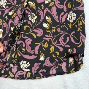 Loft XS Floral Tie Neck Top Sleeveless Black Purple Gold Office‎ Retro Feminine thumbnail 3