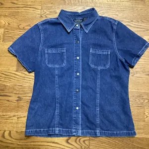 Sonoma snap front Y2K short sleeve denim blouse. Size XL thumbnail 6