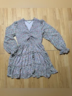 Floral Smocked Waist Tiered Long‑Sleeve Dress - Pastel Floral ladies Medium thumbnail 3