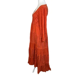 Free People Mockingbird Eyelet Tiered Maxi Dress Size XS Rust Orange Boho Chic thumbnail 6
