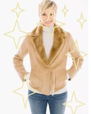 Chico’s | S | Shearling Jacket Faux Suede Faux Fur Camel Coat Moto Women's 4 thumbnail 2