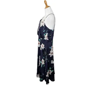 Lulus All About Love Navy Blue White Floral Print Textured Midi Dress Size XL thumbnail 4