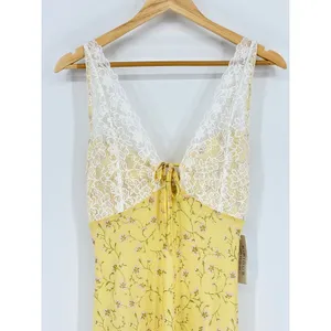 Kirious Los Angeles Yellow Floral Lace Trim Slip Dress Size‎ Large Side Slit NWT thumbnail 5