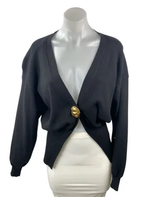 Commense Women's Black Gold Button Knit Long Sleeve Cardigan Sweater Top Size XS thumbnail 1