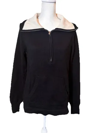 Lauren Ralph Lauren LRL Women's Sweater Large‎ Black Half Zip Cotton Pullover thumbnail 1