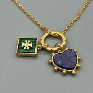Tory Burch Heart and Square Charm Necklace & Earrings in Semiprecious Stone thumbnail 3