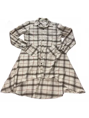 Asymmetrical Hem Plaid Long Sleeve Shirt Dress Tunic Flannel Style thumbnail 6