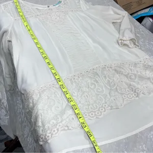Maurices Cream Lace Detail Blouse size M sheer top embroidered hemline boho thumbnail 6