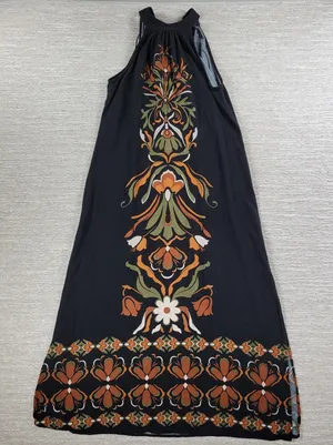 MSK Halter Maxi Dress Womens S Black Floral Tie Band Neck Vacation Summer Boho thumbnail 1