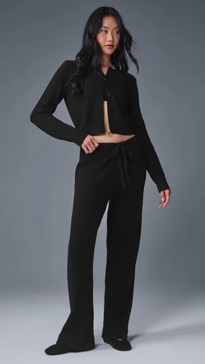 Alo Yoga Snuggle Up Sweater Cropped Cardigan Black XS thumbnail 3