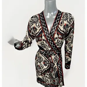 FARM RIO Passion Scarf Wrap Mini Dress Women's Size XS Black Printed thumbnail 7