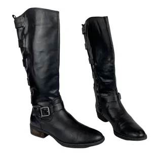 Arturo Chiang Women's Sz 8 Elsie Black Leather Riding Boots Moto Boho Tall thumbnail 1