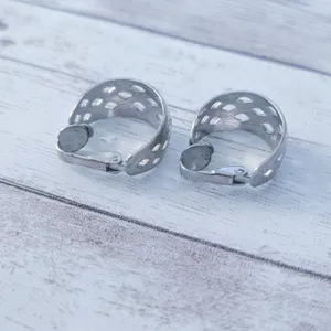 Vintage Clip On Earrings Silver Tone Cut Out Design Hoops with Pattern thumbnail 7