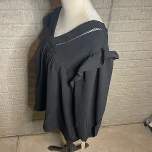 NWT Hope And Harlow Womens Black V-Neck Embroidered Ruffle Boho Blouse Size‎ XL thumbnail 2