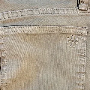 Tory Burch Emmy Beige Slim Ankle Pants Gold Snap Detail Stretch Sz 26💛 thumbnail 6