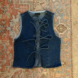 ASOS Design Tie Front Denim Top in Mid Blue thumbnail 2