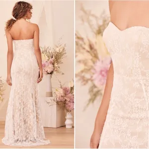 LULU's Sexy Romantic Flowy Eyelash Lace Bridal Shower Elopement Wedding Gown thumbnail 4