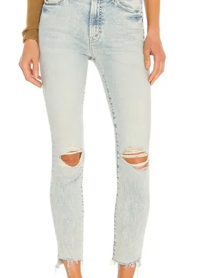 MOTHER The Stunner Zip Ankle Step Fray Distressed Light Wash Jeans - Size - 24 thumbnail 2