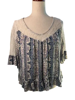 G Collection Floral Lace Boho Blouse – Size XL thumbnail 1