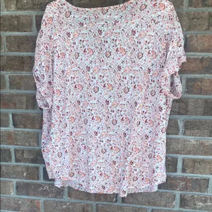 LOFT Floral V-Neck Blouse - Pink and White thumbnail 3