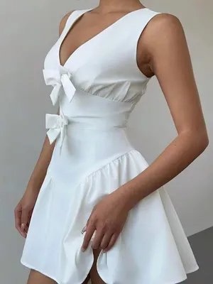 Corset Cute Bow Decor V-Neck A-Line Ruffle Mini Dress, Vacation, Date, Romantic thumbnail 5