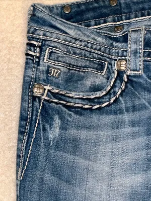 Womens Jeans Sz 29 Y2k vintage Cropped Rhinestone Cross Pocket thumbnail 3