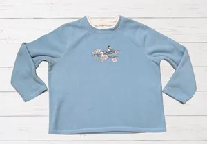 Vintage 90s Bonnie Evans Petites Bird Embroidered Double Collar Fleece Petite M thumbnail 1