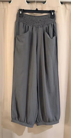 Women’s Elastic  Waist Wide-Leg Pants - Gray thumbnail 1